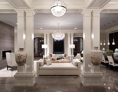 Marc-Michaels Sophisticated Transitional Design Living Room with Columns