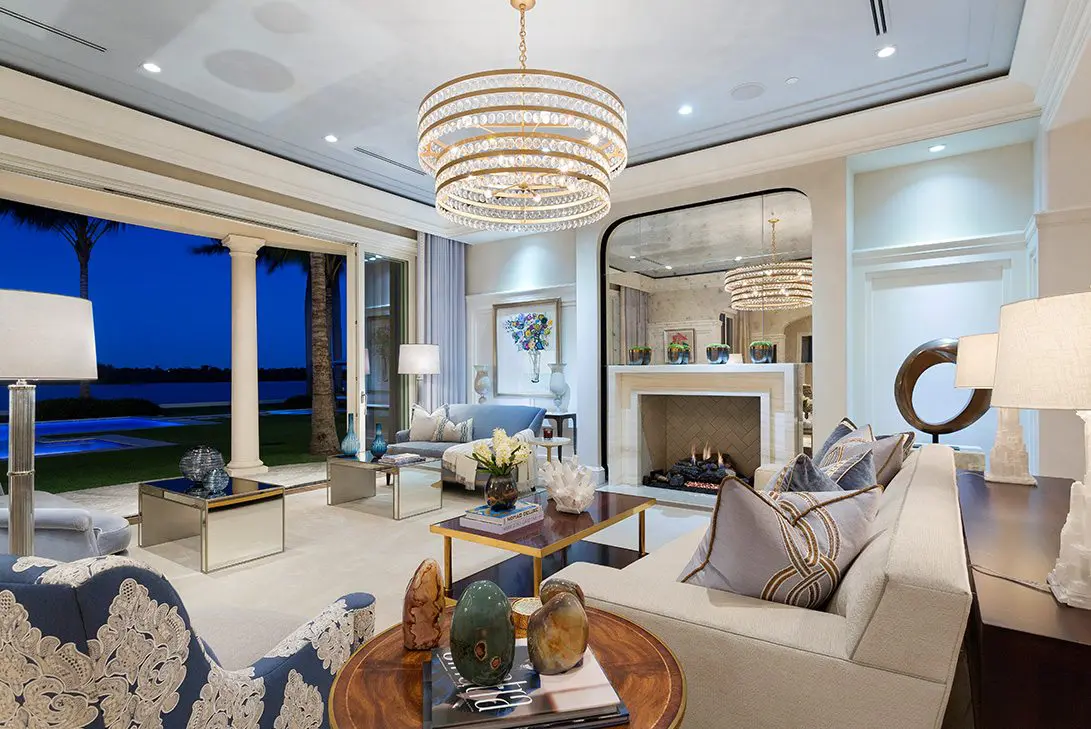 Contemporary Design Elegant Lakefront in Palm Beach Living Room