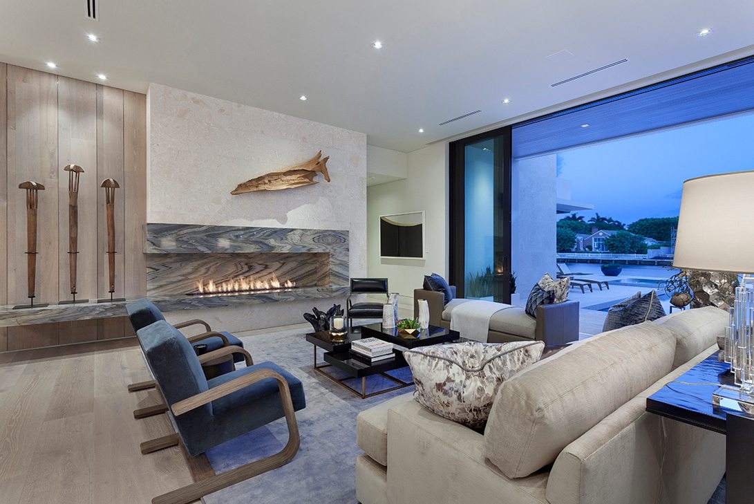 Marc-Michaels Boca Raton Waterfront Mid Century Modern Design Feature Fireplace