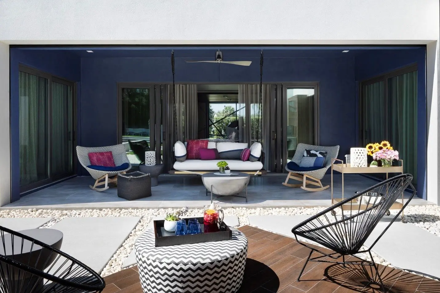 patio with blue walls