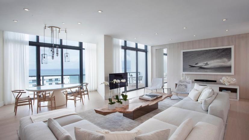 W South Beach neutral colored Luxury Penthouse interior design