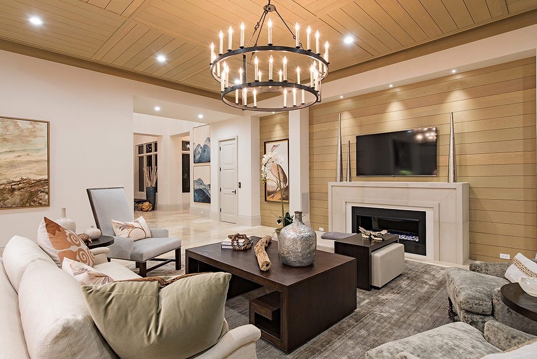 modern luxury living room with candelabra