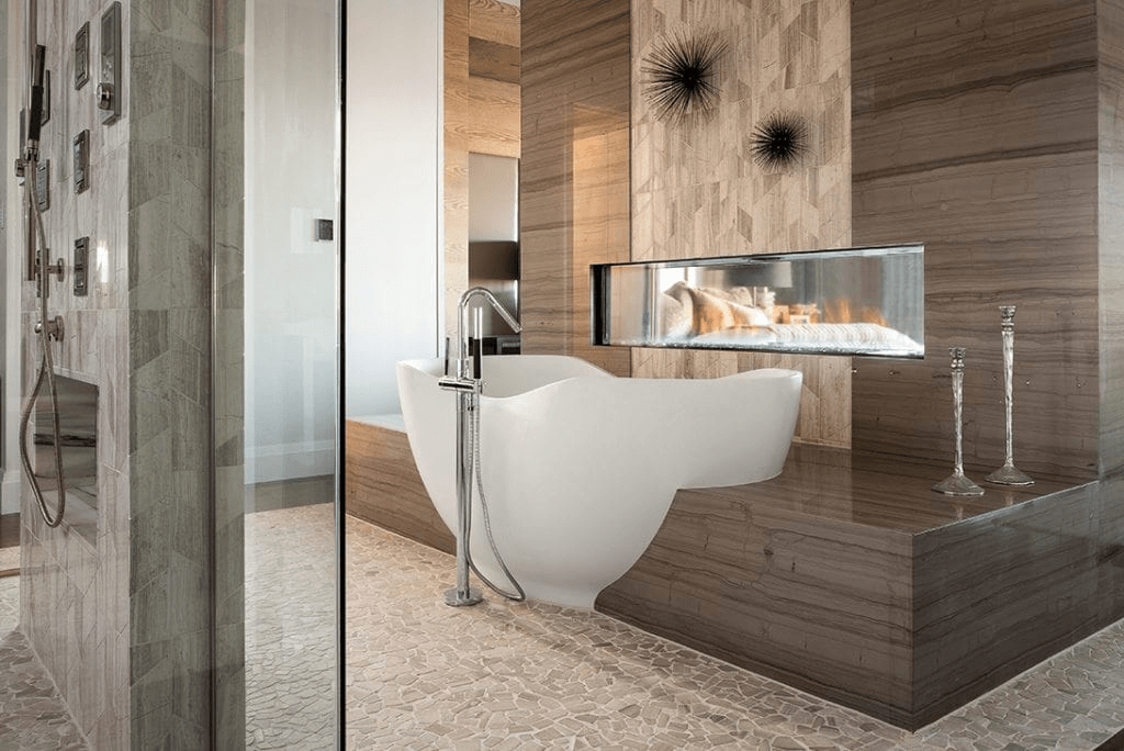 Our New American Home project's luxury bathroom exemplifying modern minimalist design.