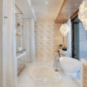 Our Ocean project luxury bathroom, with soft neutral colors to create a relaxing atmosphere.