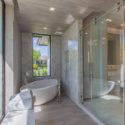 Luxury bathroom with marble tiles.