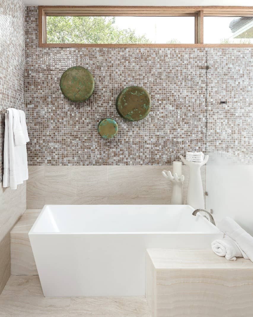 Luxury bathroom with mosaic tiles.