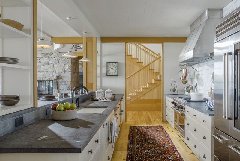 Luxury kitchen designed by Marc-Michaels Interior Design in Lake Sunapee, New Hampshire.