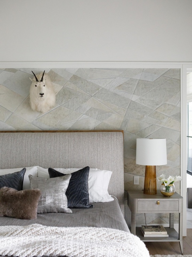 Hair-on-hide @kylebunting bed wall at the ranch 🤠 #ranchdesign #ranchlife #bedwall #bedroomdesign #luxuryhomes #pinecreeksportingclub #interiordesign